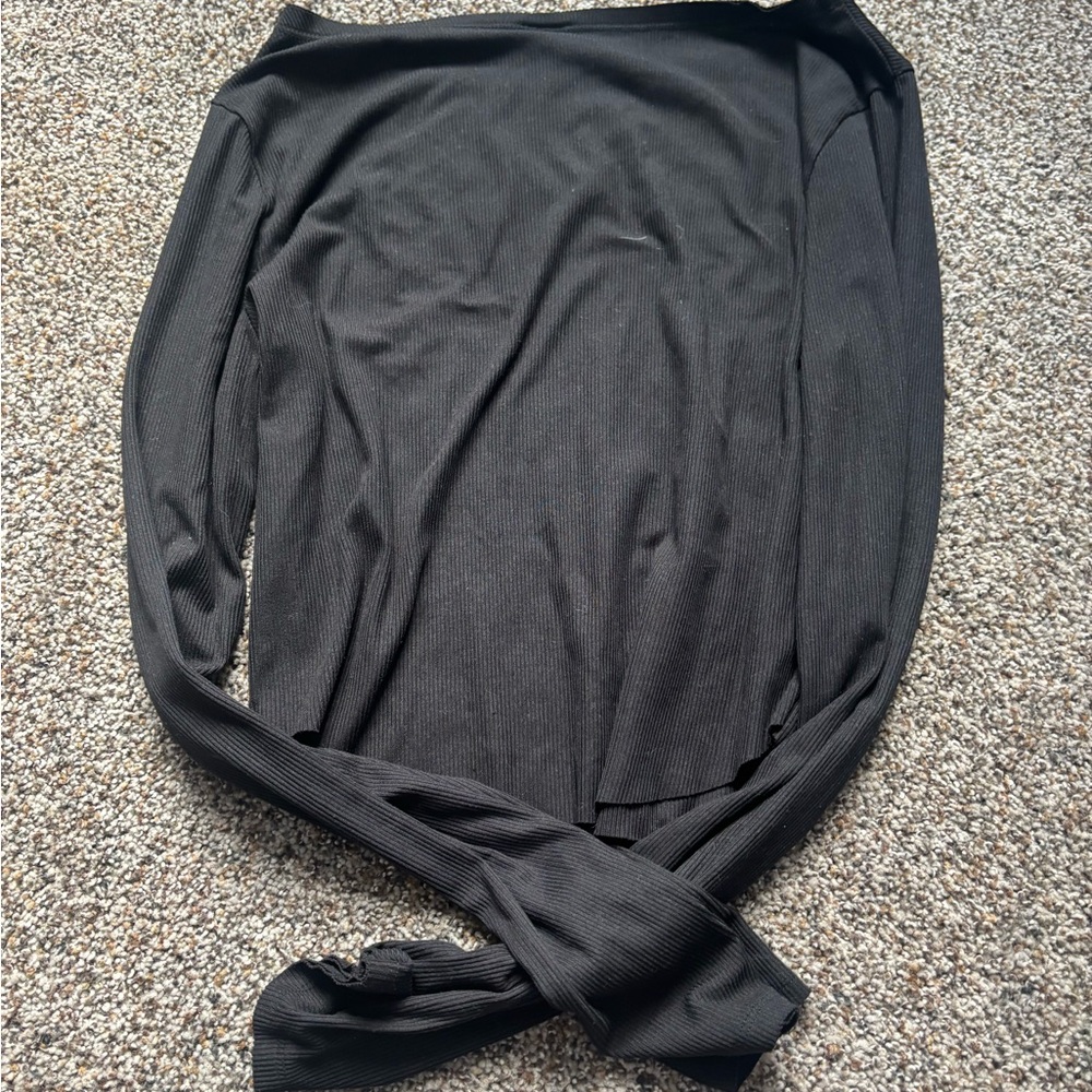 Wild Fable Black Ribbed Top ribbed long sleeve crop tee y2k large - Picture 5 of 5
